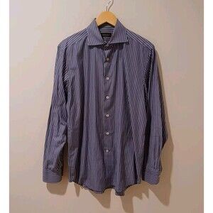 Canali Button Down Shirt Mens 41/ 16 Blue Stripe Cotton Long Sleeve Preppy Italy